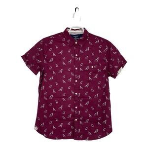 NEW Paper Denim and Cloth‎ Mens Button Down Top Shirt M Maroon Short Sleeve